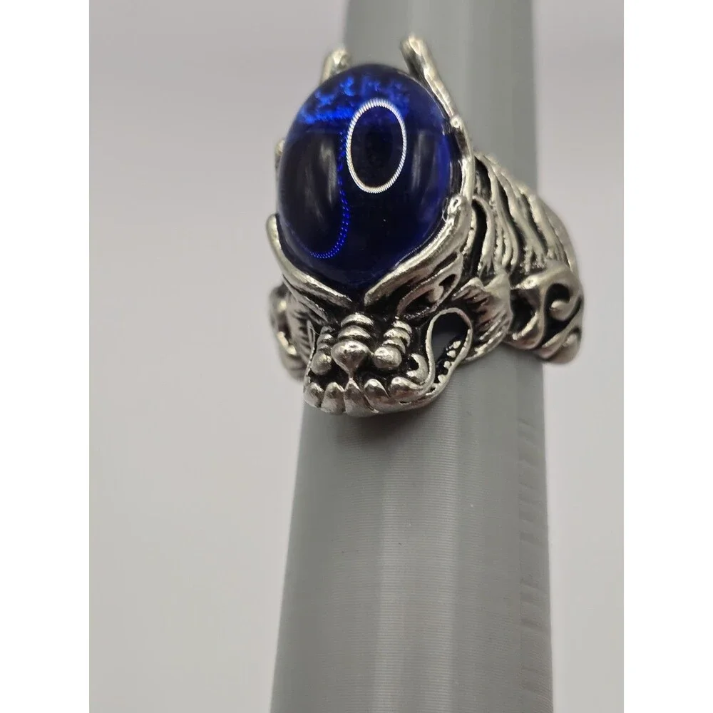 4pc Gothic Ring Lot Blue Stone Dragon Head Octopus Evil Eye  Sz 5.5-8.5